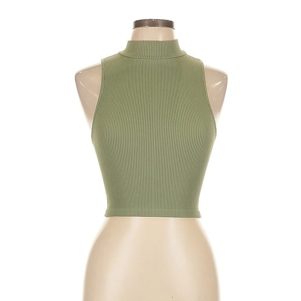 Zara Mock Neck Crop Tank in Green